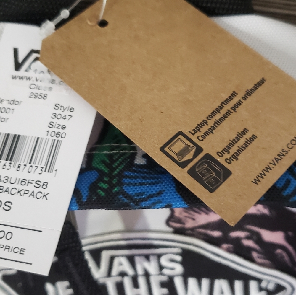 New Vans Realm White Pink Floral Backpack Bookbag - Picture 3 of 4